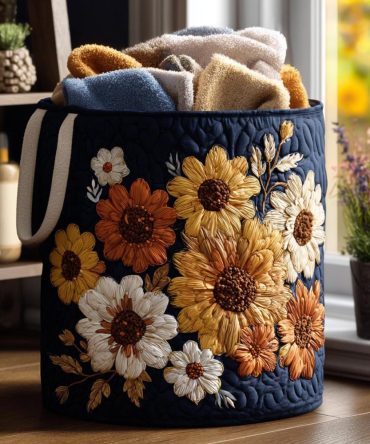 Sunny Harvest Quilted Laundry Hamper - Bright Foldable Fabric Basket With Handles, Washable & Durable Home Organizer