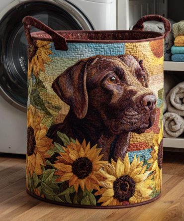 Sunny Lab Field Quilted Laundry Hamper – Bright Labrador Dog Pattern Foldable Laundry Basket For Home, Kids & Pet Rooms