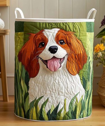 Sunny Meadow Smile Quilted Laundry Hamper — Cheerful Floral Meadow Fabric Basket, Collapsible & Lightweight For Bright Storage