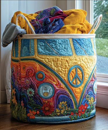 Sunny Peace Quilted Hamper - Bright Collapsible Laundry Basket & Fabric Storage Bin With Handles For Cheerful Home Style