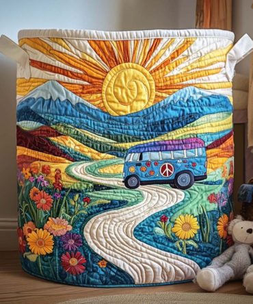 Sunny Road Quilted Laundry Basket - Bright Foldable Fabric Hamper With Handles, Machine-Washable Liner & Lightweight Home Storage Solution