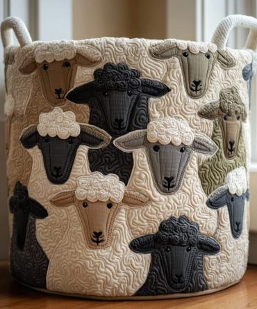 Sunny Sheep Quilted Laundry Hamper — Adorable Lamb Nursery Storage Basket, Soft Quilting & Easy-Fold Design For Kids' Rooms