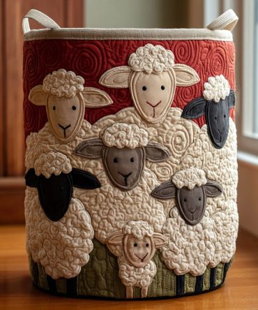 Sunny Sheep Quilted Laundry Hamper – Cute Animal-Themed Foldable Laundry Basket For Nursery, Kids Room & Home Decor