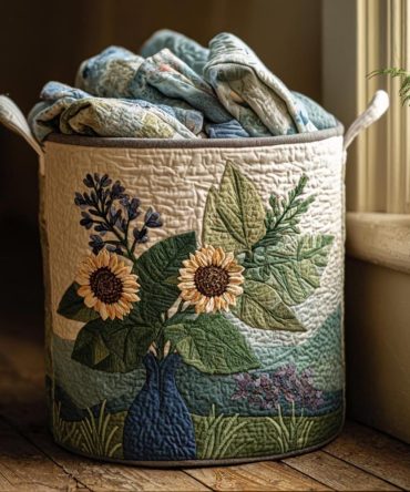 Sunrise Bloom Quilted Laundry Hamper - Floral Foldable Fabric Basket With Handles, Machine-Washable & Decorative Home Organizer
