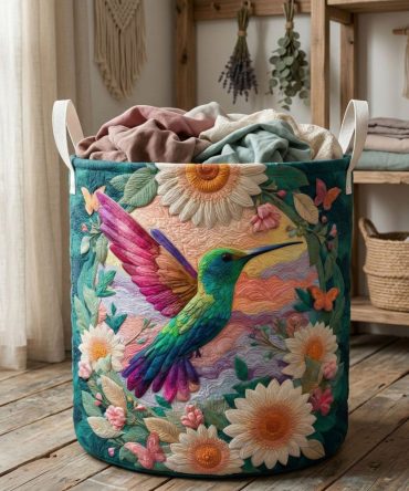 Sunrise Bloom Quilted Laundry Hamper - Vibrant Floral Foldable Basket With Soft Quilting, Easy-Carry Handles & Durable Interior Liner