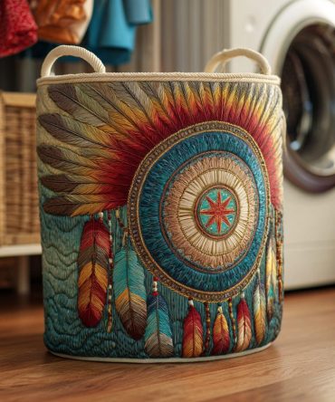 Sunrise Dreamcatcher Quilted Laundry Hamper — Large Decorative Fabric Basket, Foldable Organizer For Bedroom, Bath & Kids Rooms