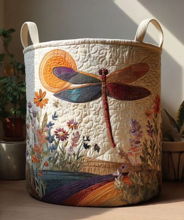 Sunrise Skimmer Quilted Laundry Basket – Bright Floral Fabric Hamper, Collapsible & Washable With Handles For Bedroom Or Bathroom Organization