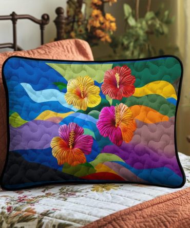 Sunset Bloom Quilted Pillow Cover — Floral Quilted Pillowcase For Romantic Bedroom Styling, Soft Cotton Blend, Machine Washable