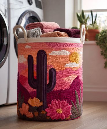 Sunset Bloom Quilted Laundry Hamper — Vibrant Collapsible Fabric Basket With Handles , Large Washable Organizer For Bedroom & Bathroom