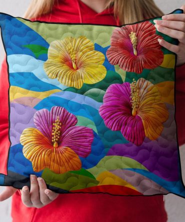 Sunset Bloom Quilted Decorative Pillowcase – Floral Sunset Throw Pillow Cover For Boho & Farmhouse Bedrooms, Soft Cotton, Reversible
