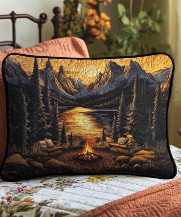 Sunset Camp Quilted Pillow Cover — Warm-Toned Campfire Bedding Accent, Soft & Breathable Fabric, Durable For Outdoor-Inspired Rooms