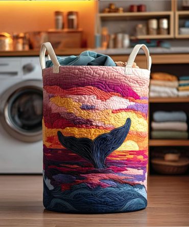 Sunset Dive Quilted Laundry Hamper — Coastal-Inspired Foldable Storage Basket, Large Capacity Cotton Organizer For Beach House & Home