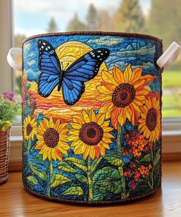 Sunset Flutter Quilted Laundry Basket — Vibrant Quilted Hamper With Sturdy Handles, Foldable Laundry Organizer For Bright, Functional Home Storage