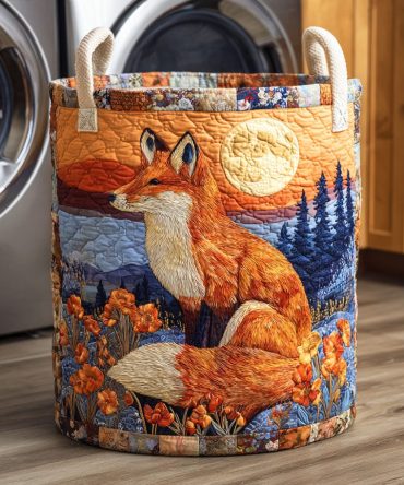 Sunset Fox Glow Collapsible Quilted Laundry Hamper – Large Decorative Fabric Storage Basket With Handles For Bedroom & Nursery