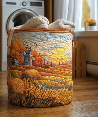 Sunset Harvest Quilted Laundry Hamper — Stylish Durable Fabric Basket With Carry Handles For Clothes, Towels & Storage