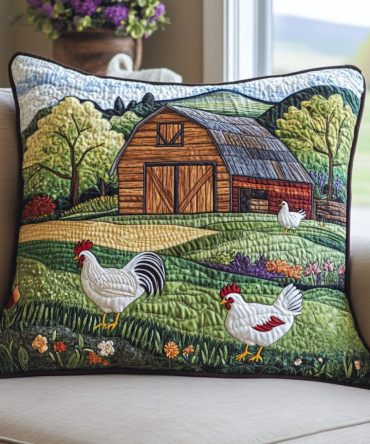 Sunset Homestead Quilted Pillow Cover – Rustic Farmhouse Decorative Throw Pillowcase For Living Room & Porch, Durable Cotton Blend