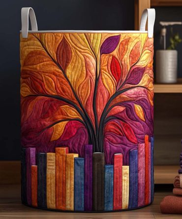 Sunset Leaves Tree Quilted Hamper — Vibrant Foldable Laundry Basket, Large Fabric Storage Bin With Handles & Machine-Washable Liner