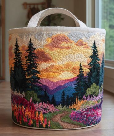 Sunset Pines Quilted Laundry Hamper - Nature-Inspired Foldable Fabric Basket For Cozy Home, Cabin & Laundry Organization