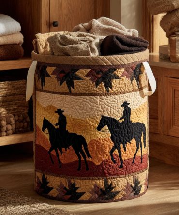 Sunset Riders Quilted Laundry Hamper — Vibrant Quilted Fabric Basket With Foldable Design, Heavy-Duty Handles For Everyday Use