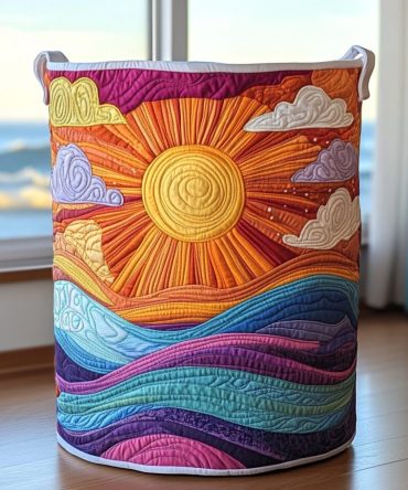 Sunset Ridge Quilted Laundry Basket - Warm Toned Fabric Hamper, Large Capacity, Foldable Fabric Hamper With Sturdy Handles & Easy-Care