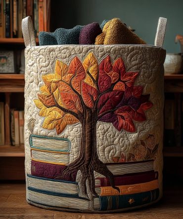 Sunset Tree Quilted Laundry Hamper — Warm Landscape Pattern Storage Basket, Foldable Fabric Organizer For Living Spaces