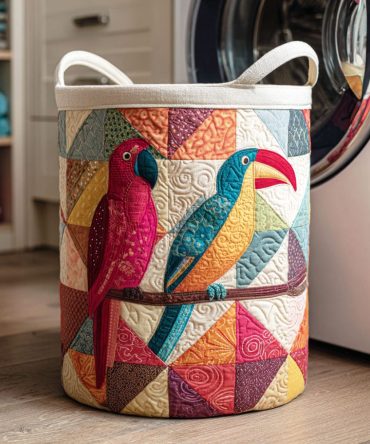 Sunset Wing Quilted Laundry Hamper - Large Collapsible Decorative Basket With Reinforced Base & Comfortable Carry Handles