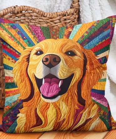 Sunshine Retriever Quilted Pillow Cover - Bright Cheery Dog Motif, Quilted Microfiber Decorative Case For Living Room & Nursery, Easy Care