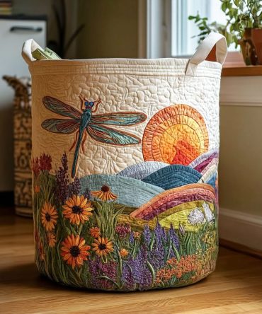 Sunshine Drifter Quilted Fabric Laundry Hamper — Bright Foldable Clothes Basket With Handles, Cheerful Sun Motif For Happy Home Storage