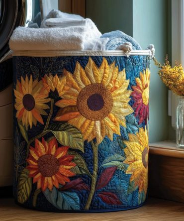Bright Quilted Sunshine Floral Laundry Hamper — Large Decorative Fabric Basket With Handles, Collapsible, Stain-Resistant & Washable