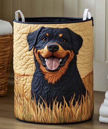 Sunshine Rottie Quilted Laundry Hamper — Bright Rottweiler-Themed Foldable Storage Basket, Durable Waterproof Fabric For Home & Pet Areas