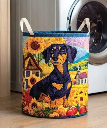 Sunshine Tail Quilted Laundry Hamper - Bright Decorative Fabric Basket With Handles , Durable, Spacious & Lightweight Organizer