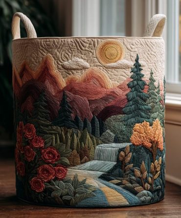 Sunshine Valley Decorative Quilted Laundry Hamper — Collapsible Fabric Storage Basket With Handles, Liner & Durable Stitching For Home Use