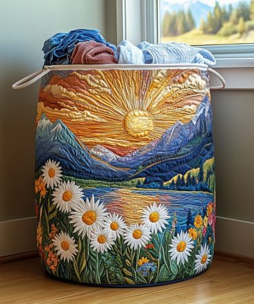 Sunshine Valley Quilted Laundry Hamper — Cheerful Foldable Basket For Brightening Bedrooms & Bathrooms, Sturdy Handles And Compact Storage
