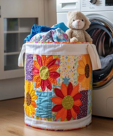 Sunshine Whispers Quilted Laundry Hamper — Soft Quilted Cotton Basket, Foldable With Carry Handles & Stylish Home Accent
