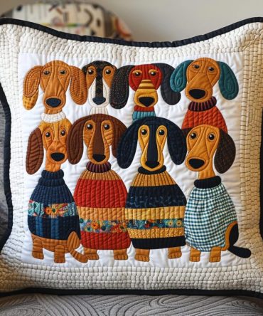 Cozy Sweater Dachshund Pillow Cover — Festive Knit-Look Quilted Throw Pillowcase, Soft Decorative Dog Accent For Sofa, Holiday & Everyday Decor