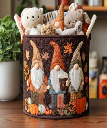 Cozy Sweater Gnome Quilted Laundry Hamper — Whimsical Seasonal Fabric Basket With Handles, Foldable Organizer For Home & Nursery