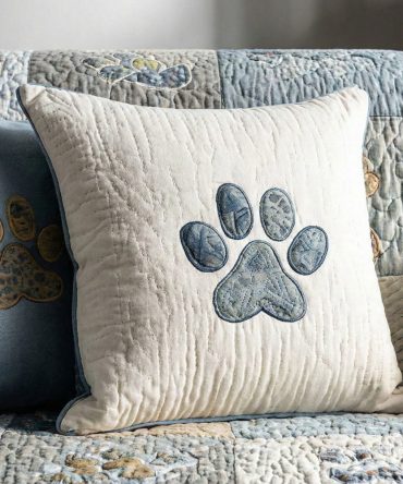 Sweet Paw Prints Quilted Pillow Cover V2 - Pet Lover Cotton Sham With Playful Paw Pattern, Perfect Dog & Cat Gift, Cozy Home Accent