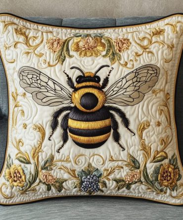 Sweet Bee Quilted Pillow Cover — Adorable Floral & Bee Throw Pillowcase For Cute, Cottage-Style Home Decorations