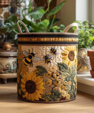 Sweet Hive Pattern Quilted Laundry Hamper – Large Collapsible Fabric Basket For Bedroom, Durable Handles, Stylish Nursery Storage