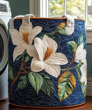 Sweet Magnolia Quilted Hamper — Elegant Floral Foldable Fabric Laundry Basket With Handles For Bedroom, Closet & Gentle Home Organization