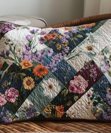 Sweet Petals Patchwork Quilted Pillow Cover — Cottage Floral Decorative Sham, Soft Cotton-Blend, Layered Patchwork Texture For Cozy Homes