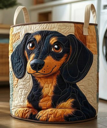 Sweet Pup Eyes Quilted Hamper — Charming Foldable Laundry Basket, Large Soft Fabric Storage Bin With Handles & Washable Liner
