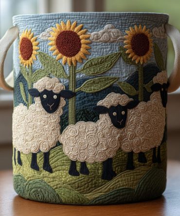 Sweet Sheep Quilted Laundry Hamper — Cozy Farmhouse Style Collapsible Fabric Basket For Nursery, Kids & Home Storage