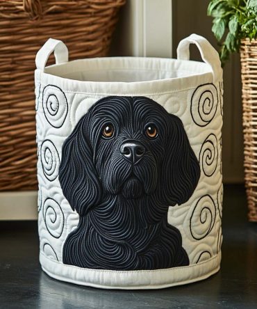 Swirl Spaniel Quilted Laundry Hamper — Stylish Swirl Dog Design Foldable Laundry Basket, Decorative & Functional Home Storage