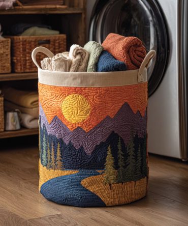 Sylvan Woodland Quilted Laundry Hamper – Collapsible Nature-Inspired Fabric Basket With Sturdy Handles, Perfect For Rustic Home & Nursery Storage