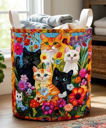 Soft Quilted Laundry Hamper — Classic Tabby Design Fabric Basket, Foldable Organizer With Reinforced Handles For Closet, Bedroom, Dorm