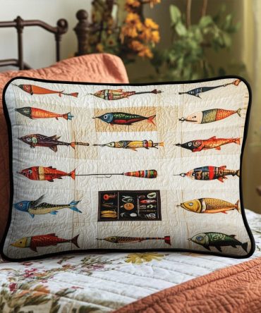Rustic Fishing-Themed Quilted Pillow Cover, Tackle Box Dreams Design, Cotton-Blend Accent Sham, Machine Washable, Outdoorsy Gift
