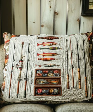 Fisherman’S Charm Quilted Pillow Cover — Tackle Box Delight Decorative Throw Pillowcase, Durable Cotton-Blend Accent For Cabin & Lake Homes