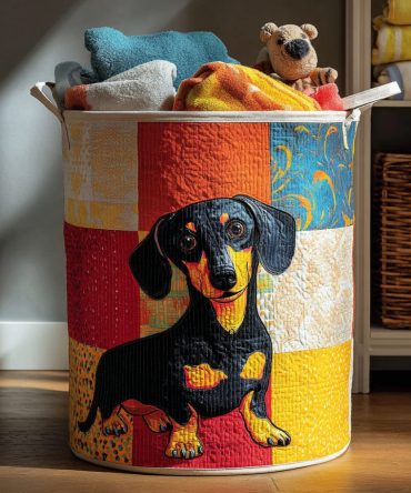 Tail-Wagger Quilted Laundry Hamper — Xl Collapsible Dog-Print Cotton Basket With Reinforced Handles For Stylish, Space-Saving Home Organization