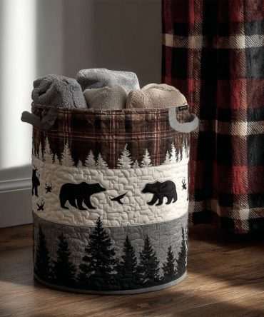 Tartan Hunt Lodge Quilted Laundry Hamper – Rustic Plaid Collapsible Fabric Basket, Washable Storage For Cabin, Bedroom & Dorm